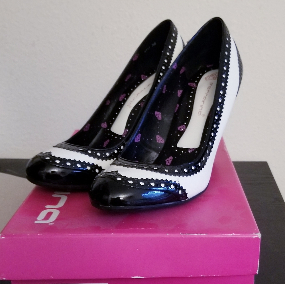 Black & White Patent Leather Pumps